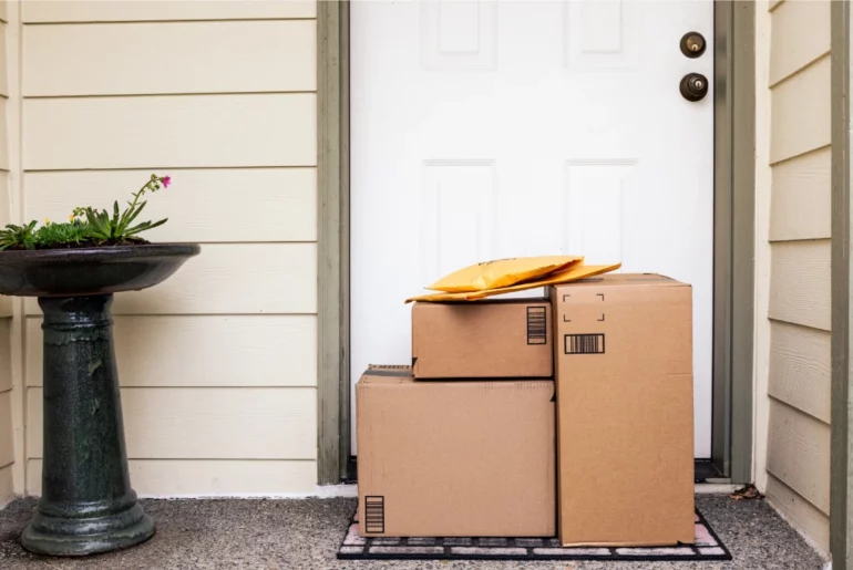 delivery boxes in front of door