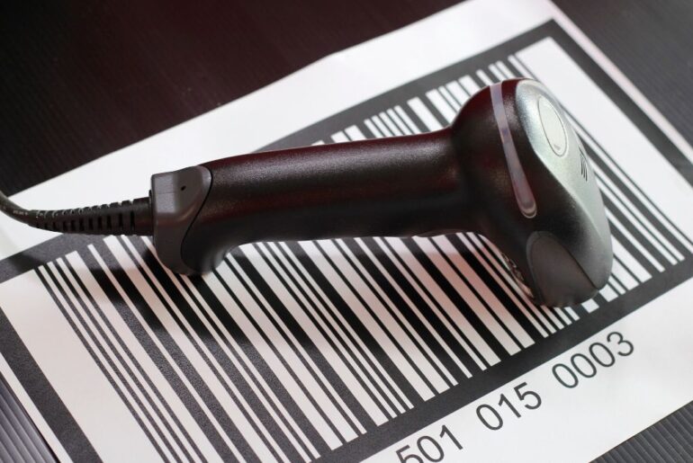 A barcode reader on a barcode